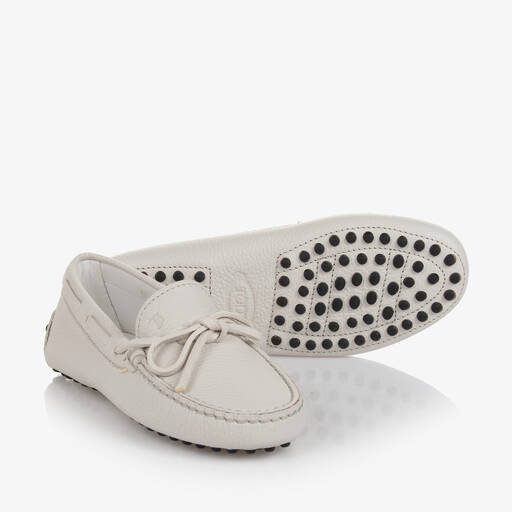 Tod's-White Leather Gommino Moccasin Shoes | Childrensalon Outlet