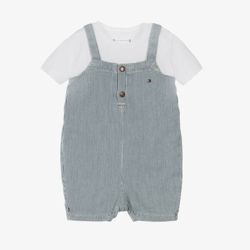Tommy Hilfiger-طقم دانغري مزيج قطن لون أزرق وأبيض للمواليد | Childrensalon Outlet