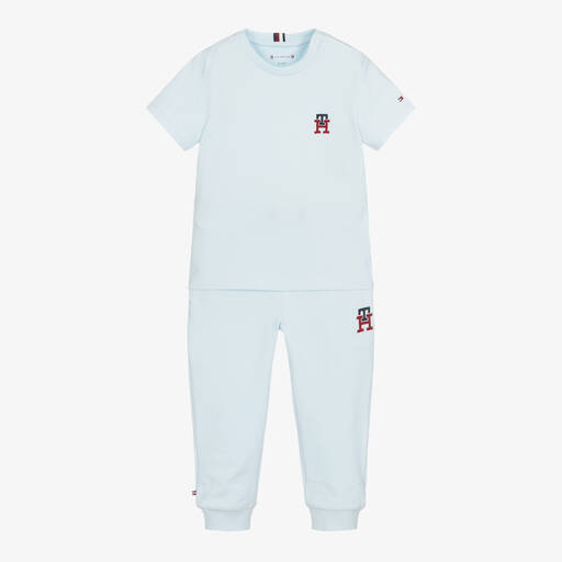 Tommy Hilfiger-Baby Boys Blue Cotton Trouser Set | Childrensalon Outlet