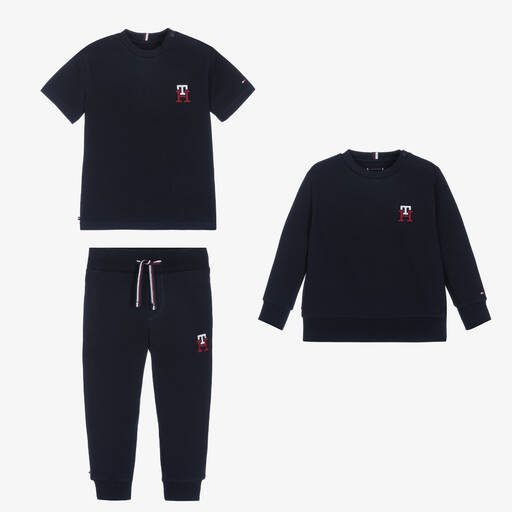 Tommy Hilfiger-طقم هدية تراكسوت قطن جيرسي لون كحلي للمواليد | Childrensalon Outlet