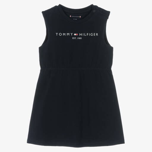 Tommy Hilfiger-Baby Girls Blue Cotton Logo Dress | Childrensalon Outlet