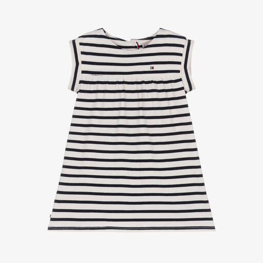 Tommy Hilfiger-فستان قطن جيرسي مقلم لون كحلي وأبيض للمولودات | Childrensalon Outlet