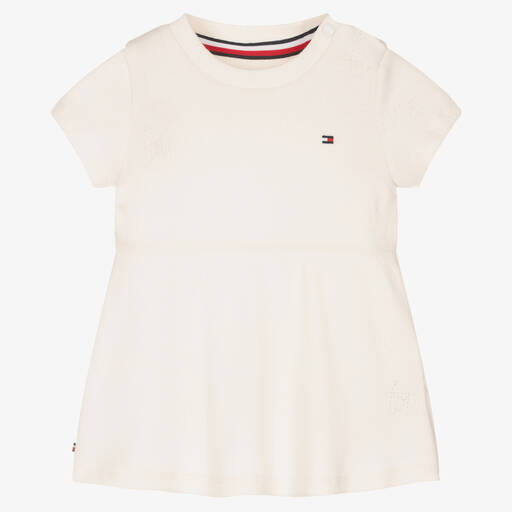 Tommy Hilfiger-Baby Girls Ivory Cotton Logo Dress | Childrensalon Outlet
