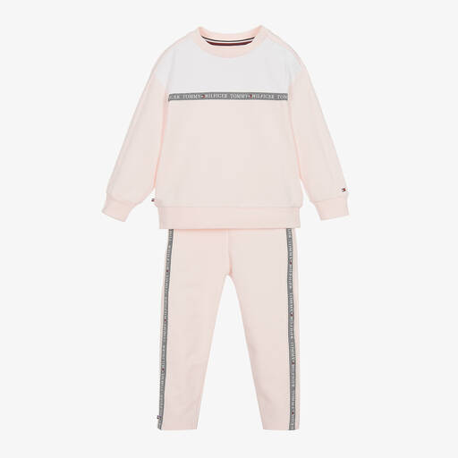 Tommy Hilfiger-Baby Girls Pink Cotton Jersey Tracksuit | Childrensalon Outlet