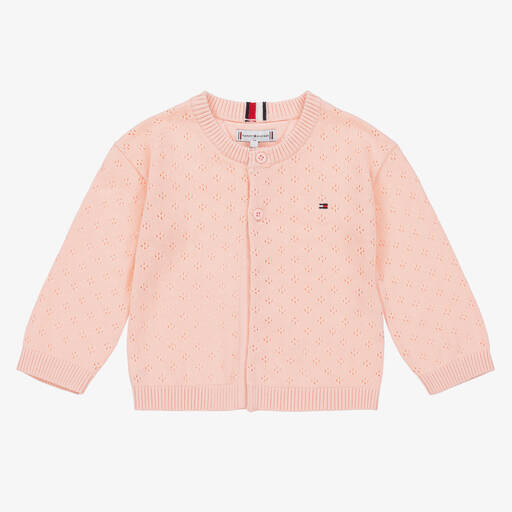 Tommy Hilfiger-Baby Girls Pink Cotton Knit Cardigan | Childrensalon Outlet