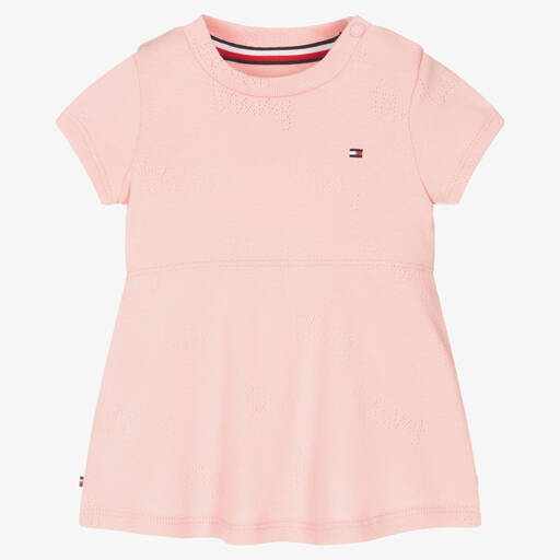 Tommy Hilfiger-Baby Girls Pink Cotton Logo Dress | Childrensalon Outlet