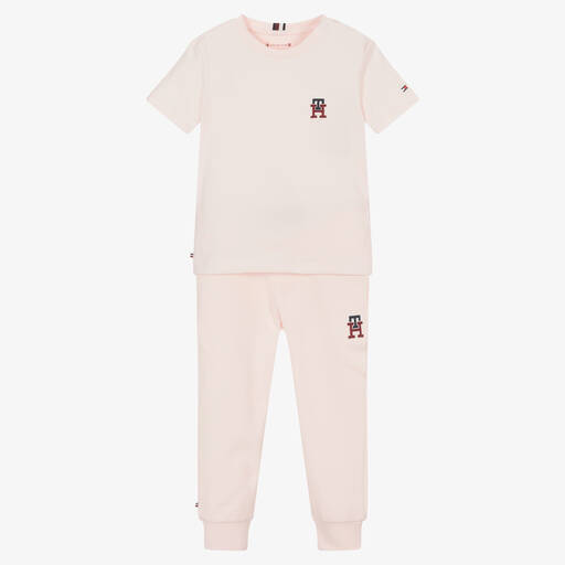 Tommy Hilfiger-Baby Girls Pink Cotton Trouser Set | Childrensalon Outlet