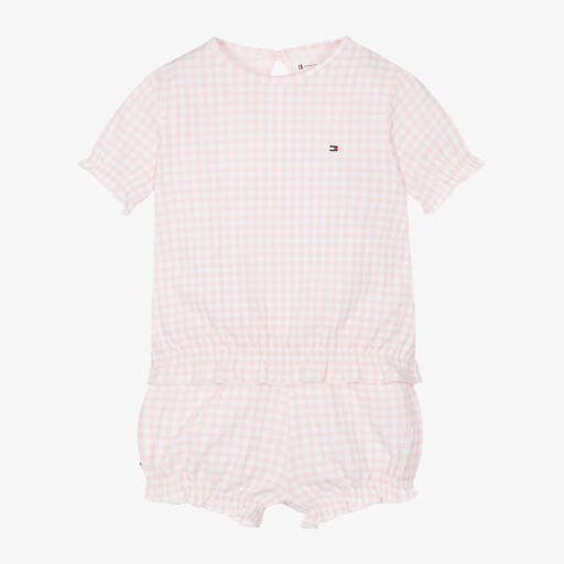 Tommy Hilfiger-Baby Girls Pink Gingham Cotton Shorts Set | Childrensalon Outlet