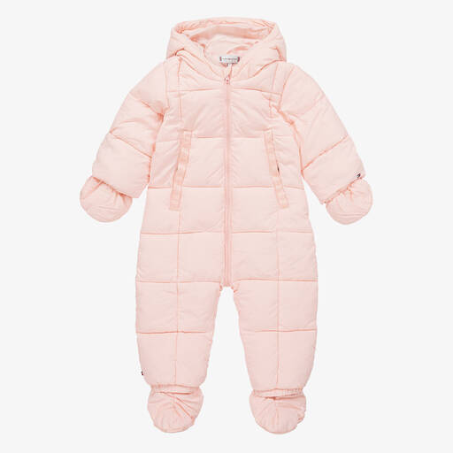 Tommy Hilfiger-Baby Girls Pink Hooded Snowsuit | Childrensalon Outlet