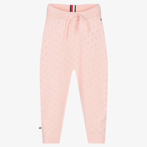 Tommy Hilfiger-Baby Girls Pink Knitted Cotton Trousers | Childrensalon Outlet
