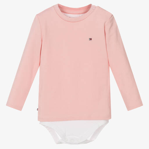 Tommy Hilfiger-Baby Girls Pink Logo Bodysuit | Childrensalon Outlet
