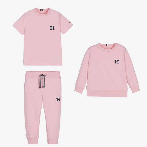 Tommy Hilfiger-Baby Girls Pink Logo Tracksuit Gift Set | Childrensalon Outlet