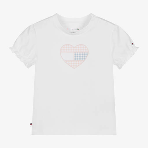 Tommy Hilfiger-Baby Girls White Cotton Heart T-Shirt | Childrensalon Outlet
