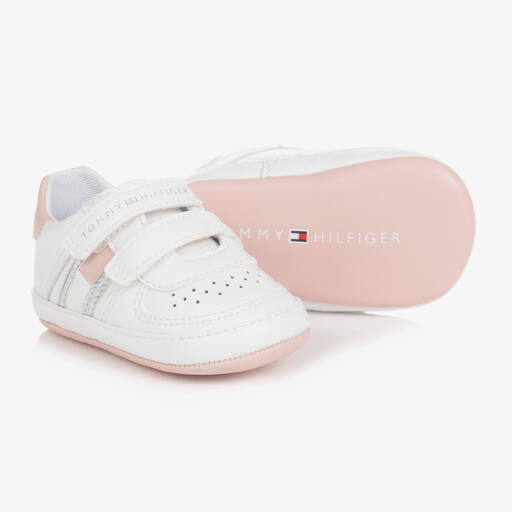 Tommy Hilfiger-Baby Girls White Pre-Walker Trainers | Childrensalon Outlet