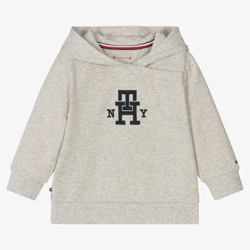 Tommy Hilfiger-Baby Grey Marl Cotton Hoodie | Childrensalon Outlet