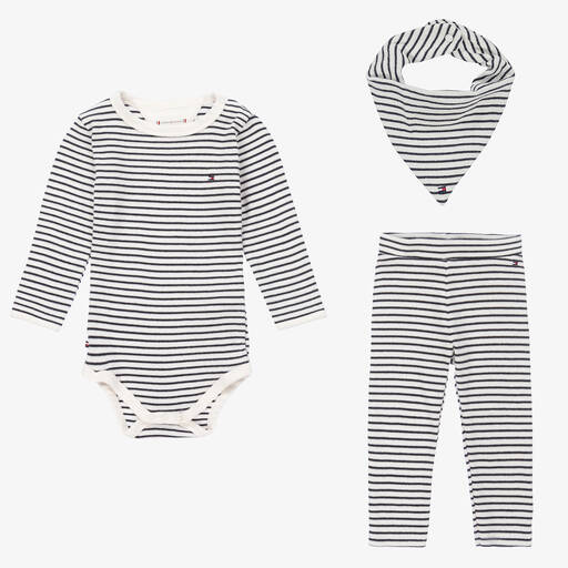 Tommy Hilfiger-Белый комплект из 3 предметов с брюками в полоску | Childrensalon Outlet