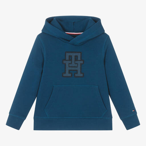 Tommy Hilfiger-Sweat à capuche bleu en coton | Childrensalon Outlet