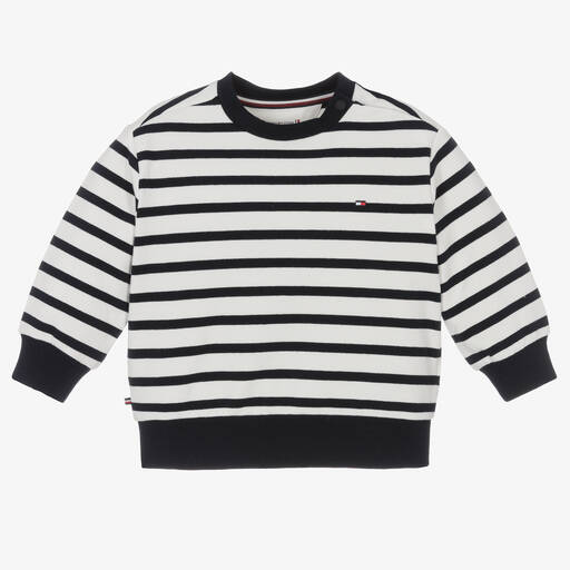 Tommy Hilfiger-Blue & Ivory Striped Cotton Sweatshirt | Childrensalon Outlet