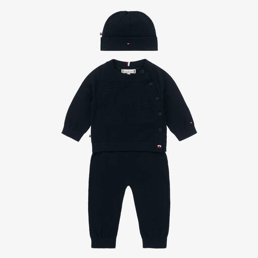 Tommy Hilfiger-Blue Knitted Baby Trouser Set | Childrensalon Outlet
