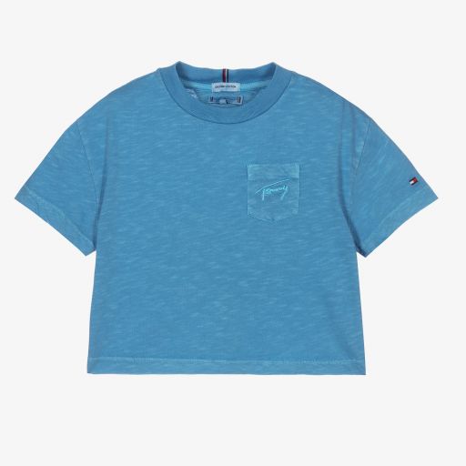 Tommy Hilfiger-Blue Logo Cropped T-Shirt | Childrensalon Outlet