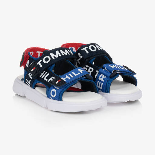 Tommy Hilfiger-Blue & Red Woven Velcro Logo Sandals | Childrensalon Outlet