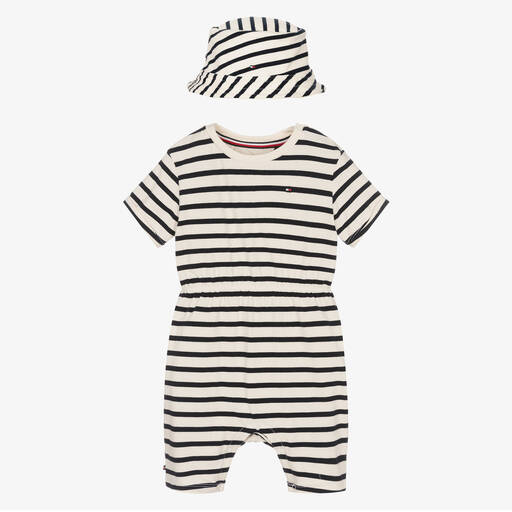 Tommy Hilfiger-Blue Striped Shortie & Hat Set | Childrensalon Outlet