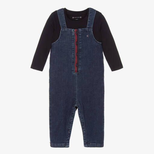 Tommy Hilfiger-Blaues Top & Jeans-Latzhosen Set | Childrensalon Outlet