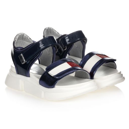 Tommy Hilfiger-صندل جلد بشريط لاصق لون كحلي | Childrensalon Outlet