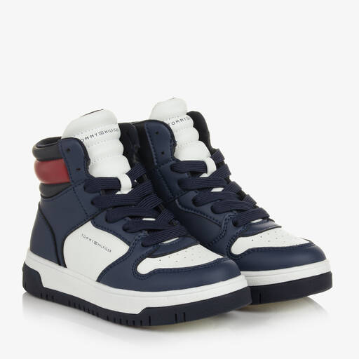 Tommy Hilfiger-Blue & White High-Top Trainers | Childrensalon Outlet