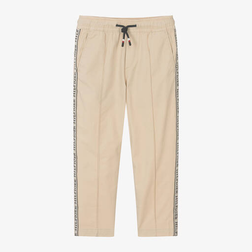 Tommy Hilfiger-Boys Beige Cotton Drawstring Trousers | Childrensalon Outlet