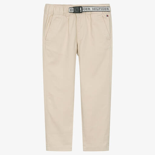 Tommy Hilfiger-Boys Beige Twill Trousers | Childrensalon Outlet