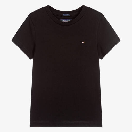 Tommy Hilfiger-Boys Black Cotton Flag Logo T-Shirt | Childrensalon Outlet