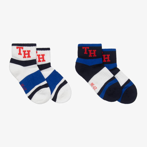 Tommy Hilfiger-Boys Blue Cotton Ankle Socks (2 Pack) | Childrensalon Outlet