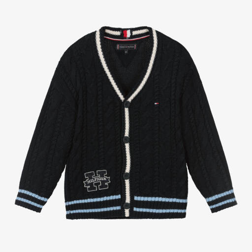 Tommy Hilfiger-Boys Blue Cotton Cable Cardigan | Childrensalon Outlet