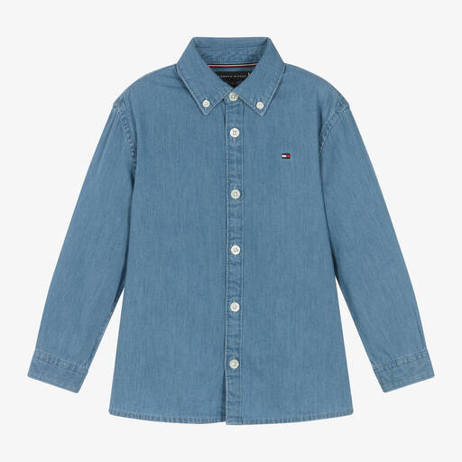 Tommy Hilfiger-Boys Blue Cotton Chambray Shirt | Childrensalon Outlet