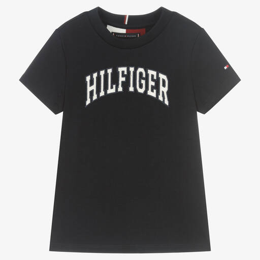 Tommy Hilfiger-Boys Blue Cotton Logo T-Shirt | Childrensalon Outlet