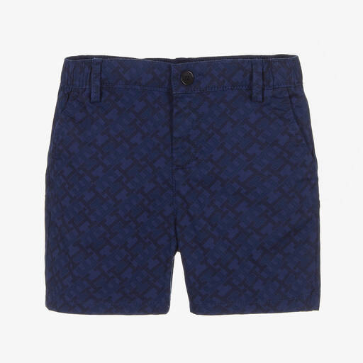 Tommy Hilfiger-Boys Blue Cotton Monogram Shorts | Childrensalon Outlet