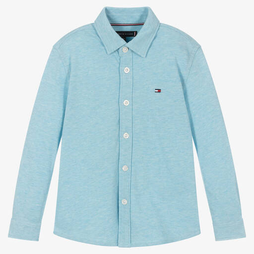 Tommy Hilfiger-Boys Blue Cotton Piqué Logo Shirt | Childrensalon Outlet