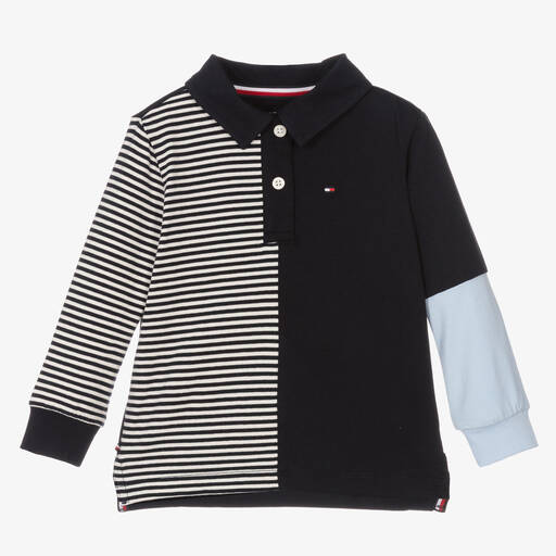 Tommy Hilfiger-توب بولو قطن جيرسي لون كحلي وأبيض للأولاد | Childrensalon Outlet