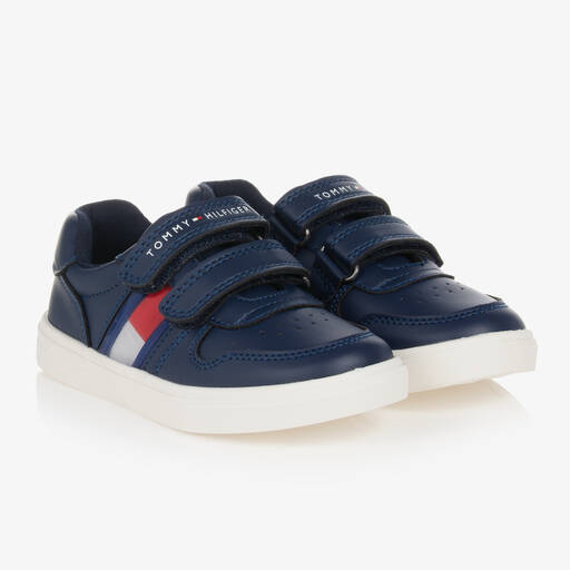 Tommy Hilfiger-Boys Blue Faux Leather Trainers | Childrensalon Outlet