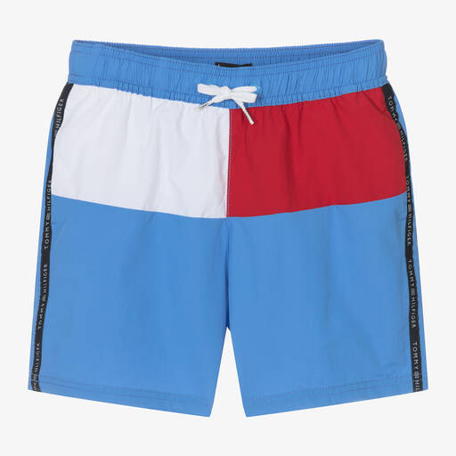 Tommy Hilfiger-Boys Blue Flag Swim Shorts | Childrensalon Outlet