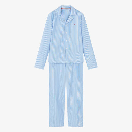 Tommy Hilfiger-Boys Blue & White Cotton Striped Pyjamas | Childrensalon Outlet
