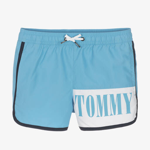 Tommy Hilfiger-Boys Blue & White Logo Swim Shorts | Childrensalon Outlet