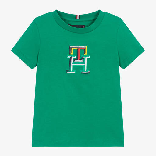 Tommy Hilfiger-تيشيرت بطبعة مونوغرام قطن لون أخضر للأولاد | Childrensalon Outlet