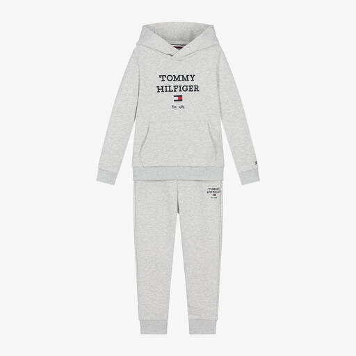 Tommy Hilfiger-بدلة رياضية هودي قطن جيرسي لون رمادي للأولاد | Childrensalon Outlet
