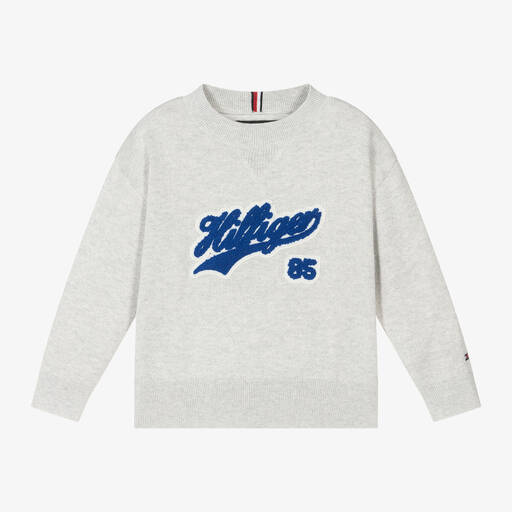 Tommy Hilfiger-بلوفر قطن محبوك لون رمادي للأولاد | Childrensalon Outlet