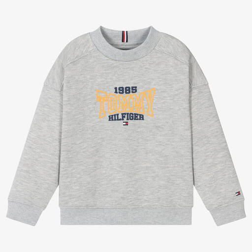 Tommy Hilfiger-Grau meliertes Baumwoll-Sweatshirt | Childrensalon Outlet