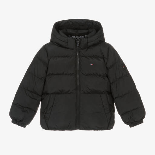 Tommy Hilfiger-معطف أسود مبطن بغطاء للرأس للأولاد | Childrensalon Outlet