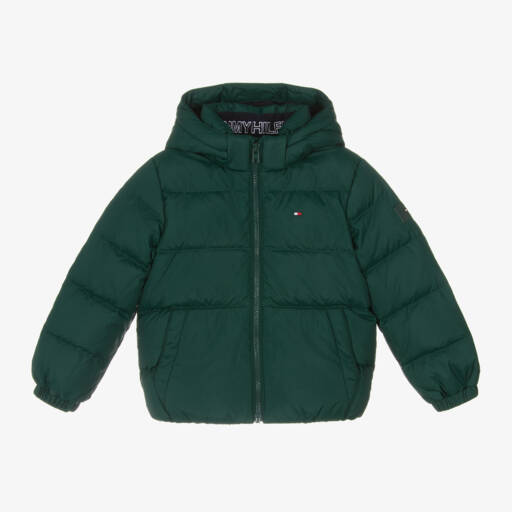 Tommy Hilfiger-جاكيت هودي مبطن بريش لون أخضر داكن للأولاد | Childrensalon Outlet