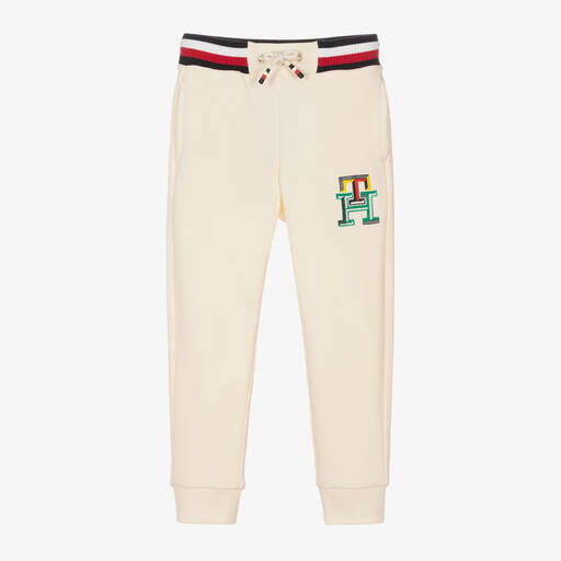 Tommy Hilfiger-Boys Ivory Cotton Monogram Joggers  | Childrensalon Outlet
